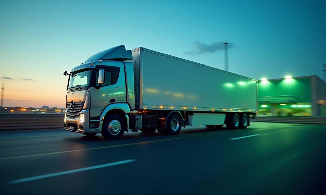 Modern temperature controlled refrigerated truck in motion